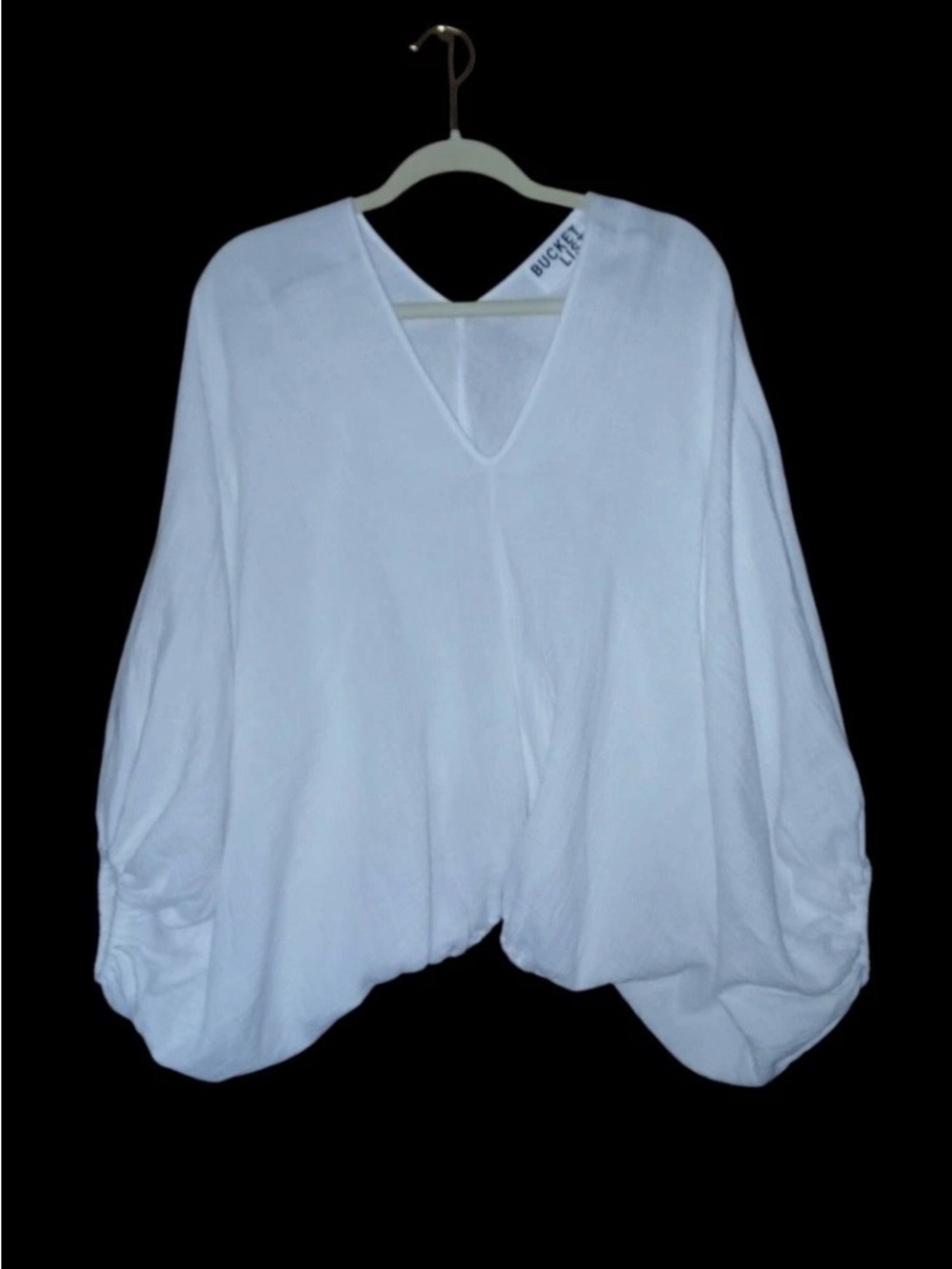 BUCKETLIST White Draped V-Neck Balloon Sleeve Tunic